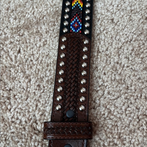 3-D Leather Unisex Beaded Studded Belt - Picture 3 of 8